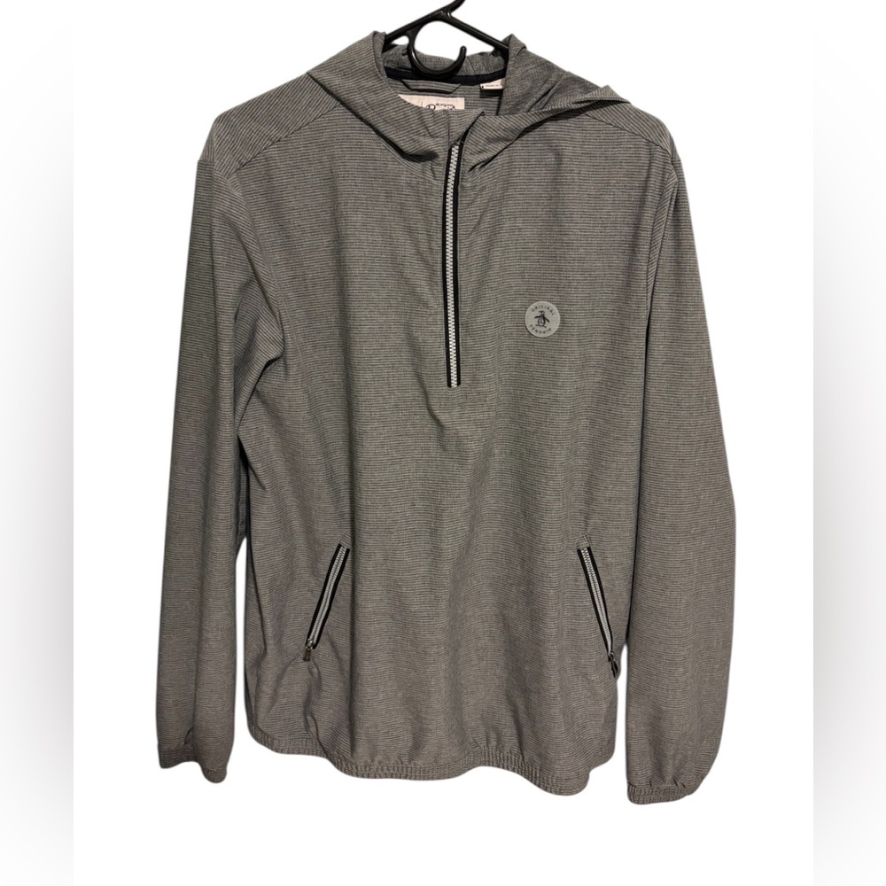 Gray Original Penguin hooded quarter zip pullover